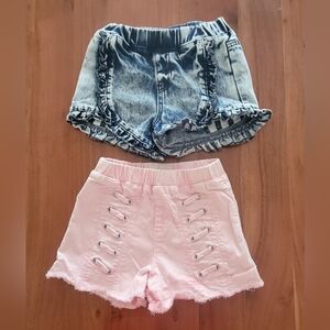 Two (2) Girls Denim Blue and Pink Pull-on Shorts Size 6